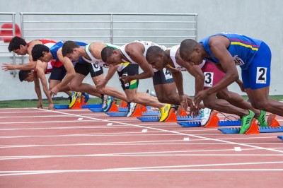 TRUJILLO, PERU - NOVEMBER 26:   Players compete during the 1er hit in menÂ?s 100M semifinals as part of the XVII Bolivarian  Games Trujillo 2013 at Gran Chimu Stadium on November 26, 2013 in Trujillo, Peru. (Photo by Miguel Tovar/LatinContent/Getty Images)