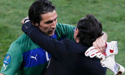 Italy goalkeeper Gianluigi Buffon, left