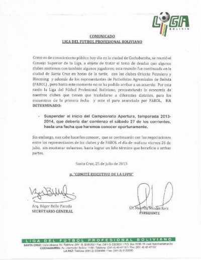 comunicado liga