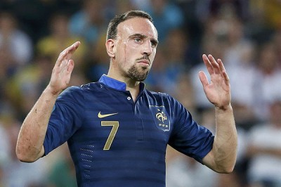 France's Ribery reacts during their Group D Euro 2012 soccer match against Ukraine at the Donbass Arena in Donetsk